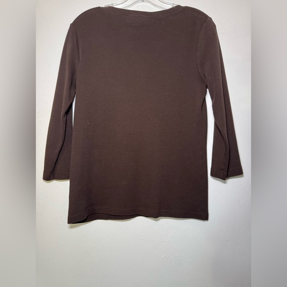 Karen Scott 3/4-Sleeve Henley Shirt, Brown Size Small 100% cotton - Picture 3 of 5